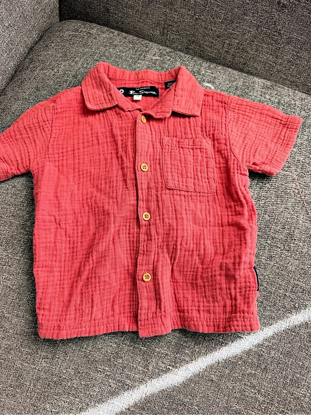 Ben Sherman Short Sleeve Button Down in Coral Boys 2T